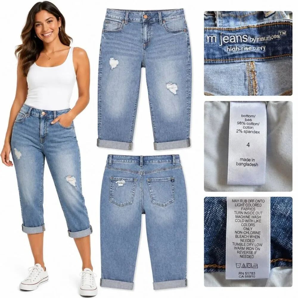 M Jeans by Maurice's High Rise Curvy Capri Jeans 4 Distressed